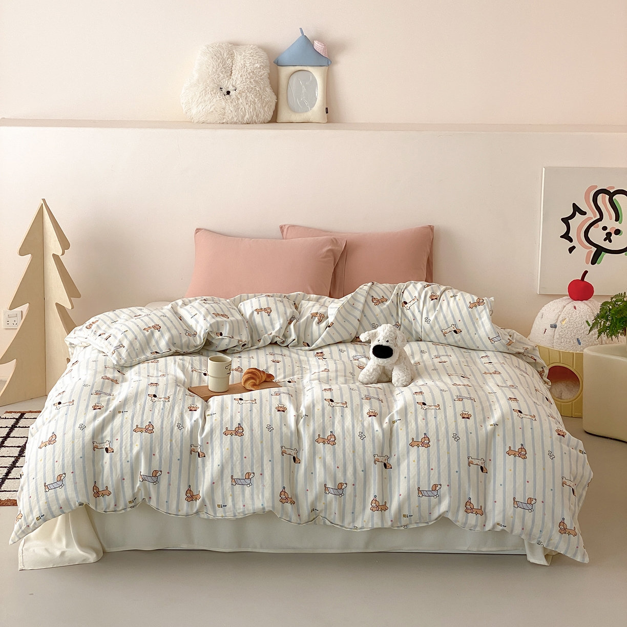 91家纺网 家纺一手货源 找家纺 8小时家纺 2025新款40s天然肌理双层纱单品被套 腊肠狗