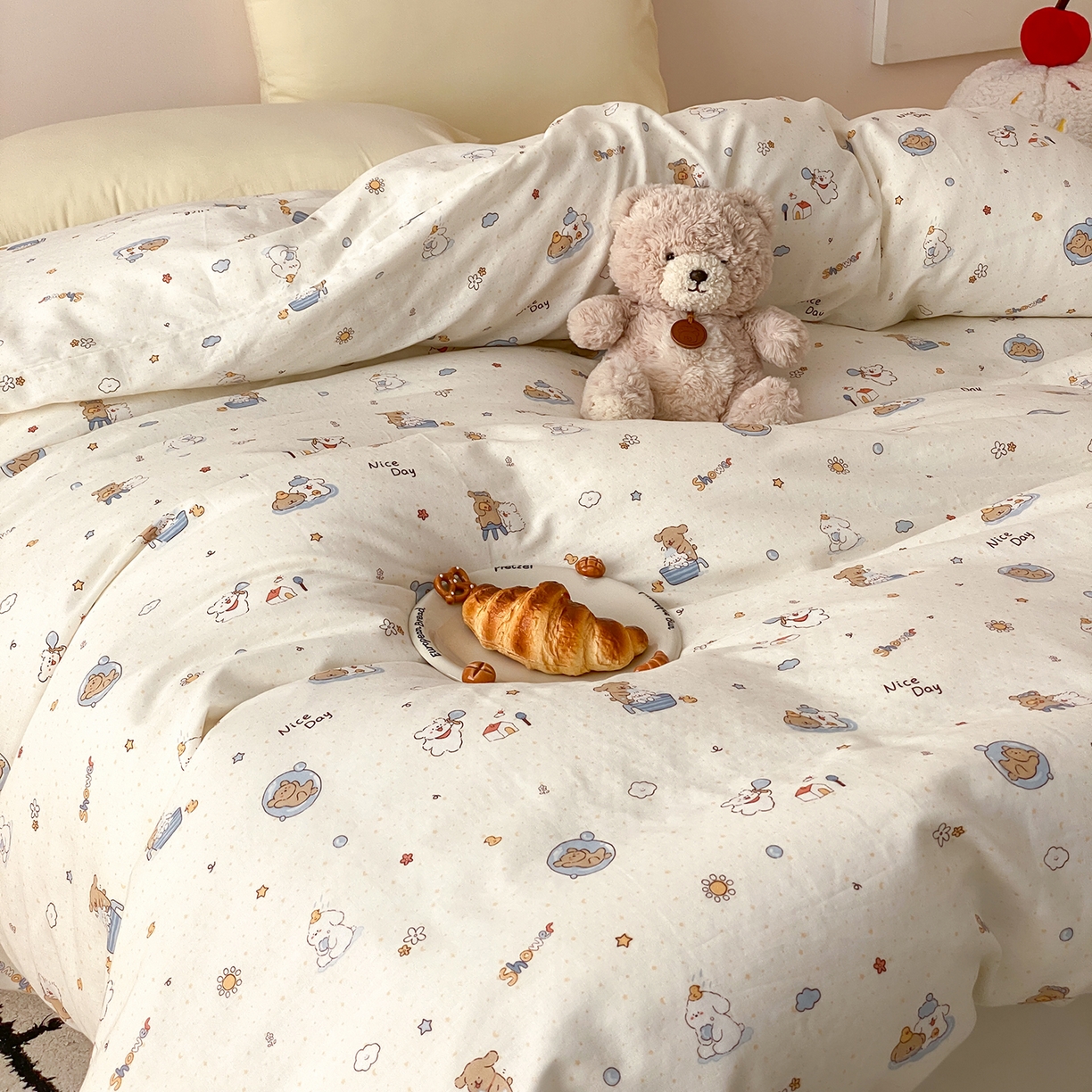 91家纺网 家纺一手货源 找家纺 8小时家纺 2025新款40s天然肌理双层纱单品被套 跑跑布丁