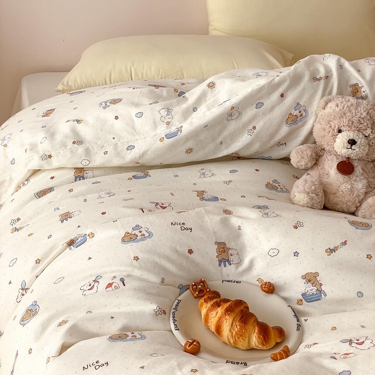 91家纺网 家纺一手货源 找家纺 8小时家纺 2025新款40s天然肌理双层纱单品被套 跑跑布丁