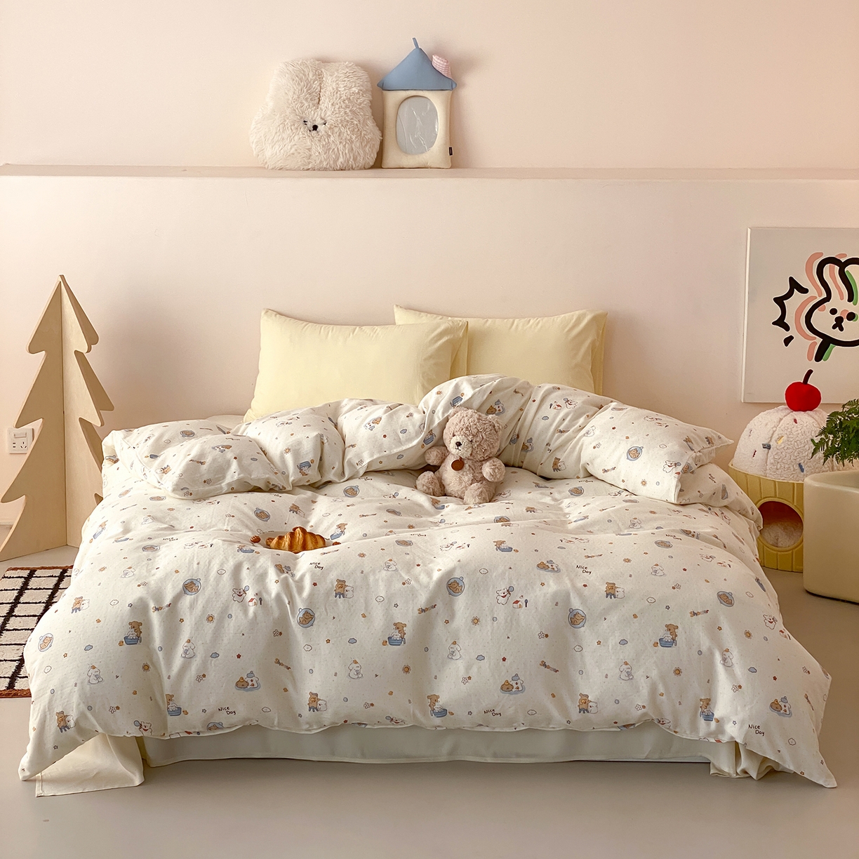 91家纺网 家纺一手货源 找家纺 8小时家纺 2025新款40s天然肌理双层纱单品被套 跑跑布丁