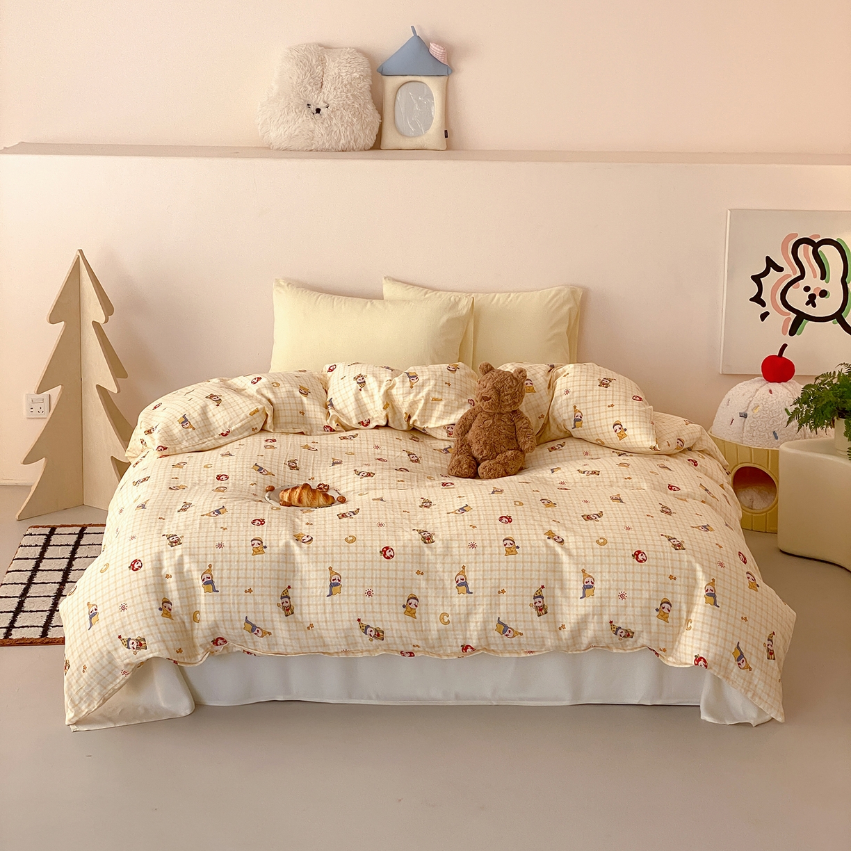 91家纺网 家纺一手货源 找家纺 8小时家纺 2025新款40s天然肌理双层纱单品被套 星星人