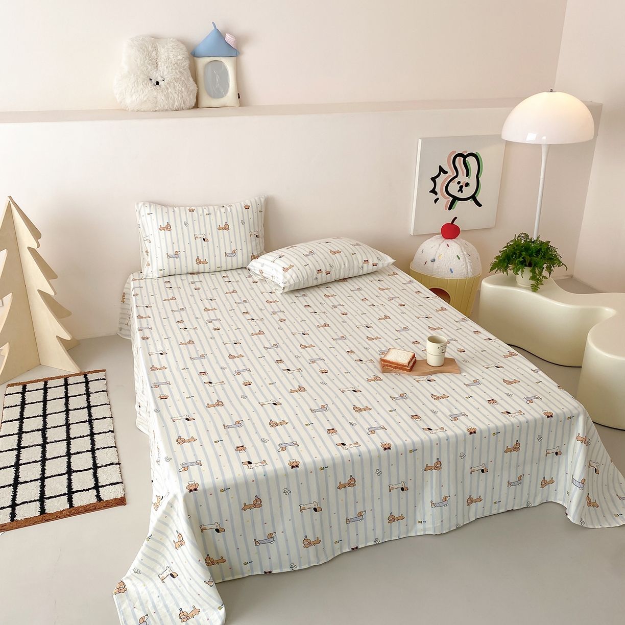 91家纺网 家纺一手货源 找家纺 8小时家纺 2025新款40s天然肌理双层纱单品床单 腊肠狗