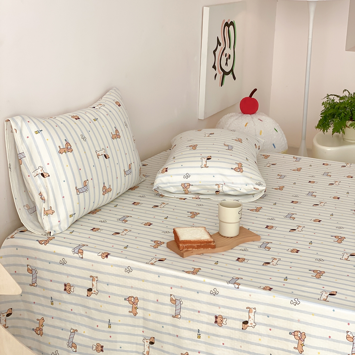 91家纺网 家纺一手货源 找家纺 8小时家纺 2025新款40s天然肌理双层纱单品床单 腊肠狗