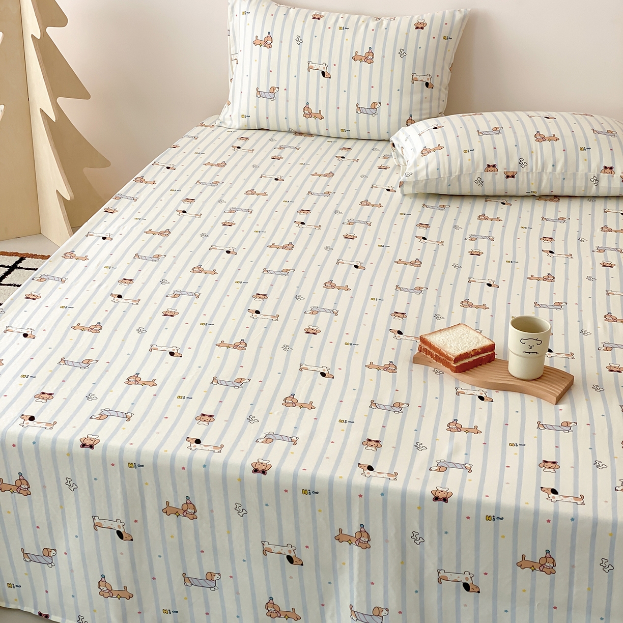 91家纺网 家纺一手货源 找家纺 8小时家纺 2025新款40s天然肌理双层纱单品床单 腊肠狗