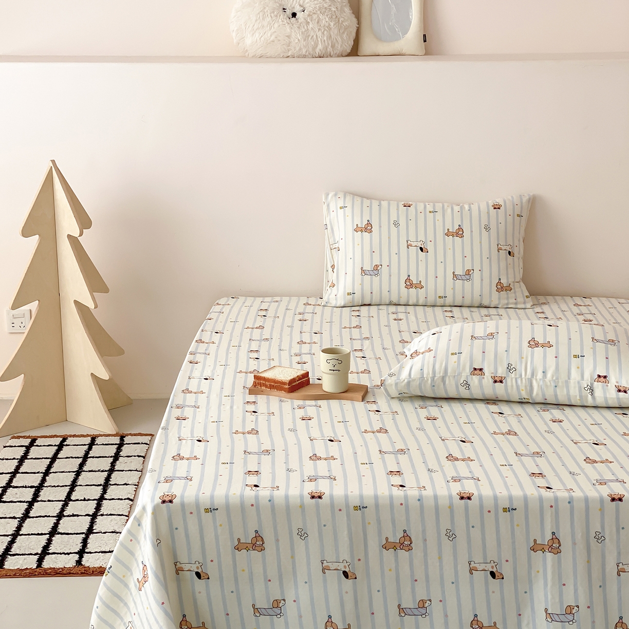 91家纺网 家纺一手货源 找家纺 8小时家纺 2025新款40s天然肌理双层纱单品床单 腊肠狗