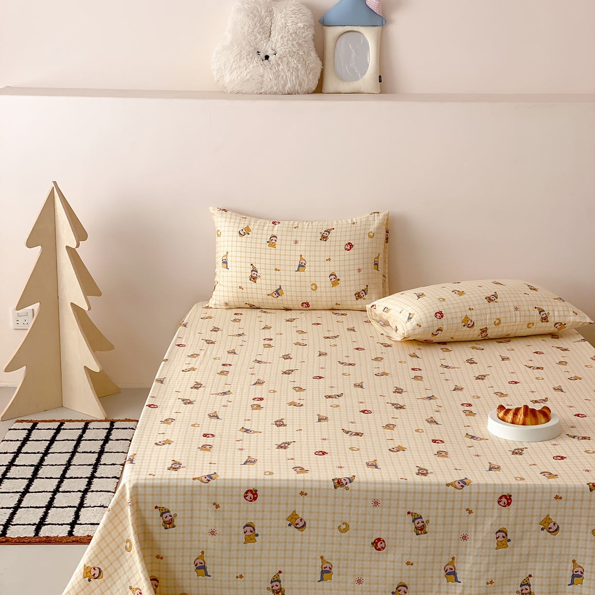 91家纺网 家纺一手货源 找家纺 8小时家纺 2025新款40s天然肌理双层纱单品床单 星星人