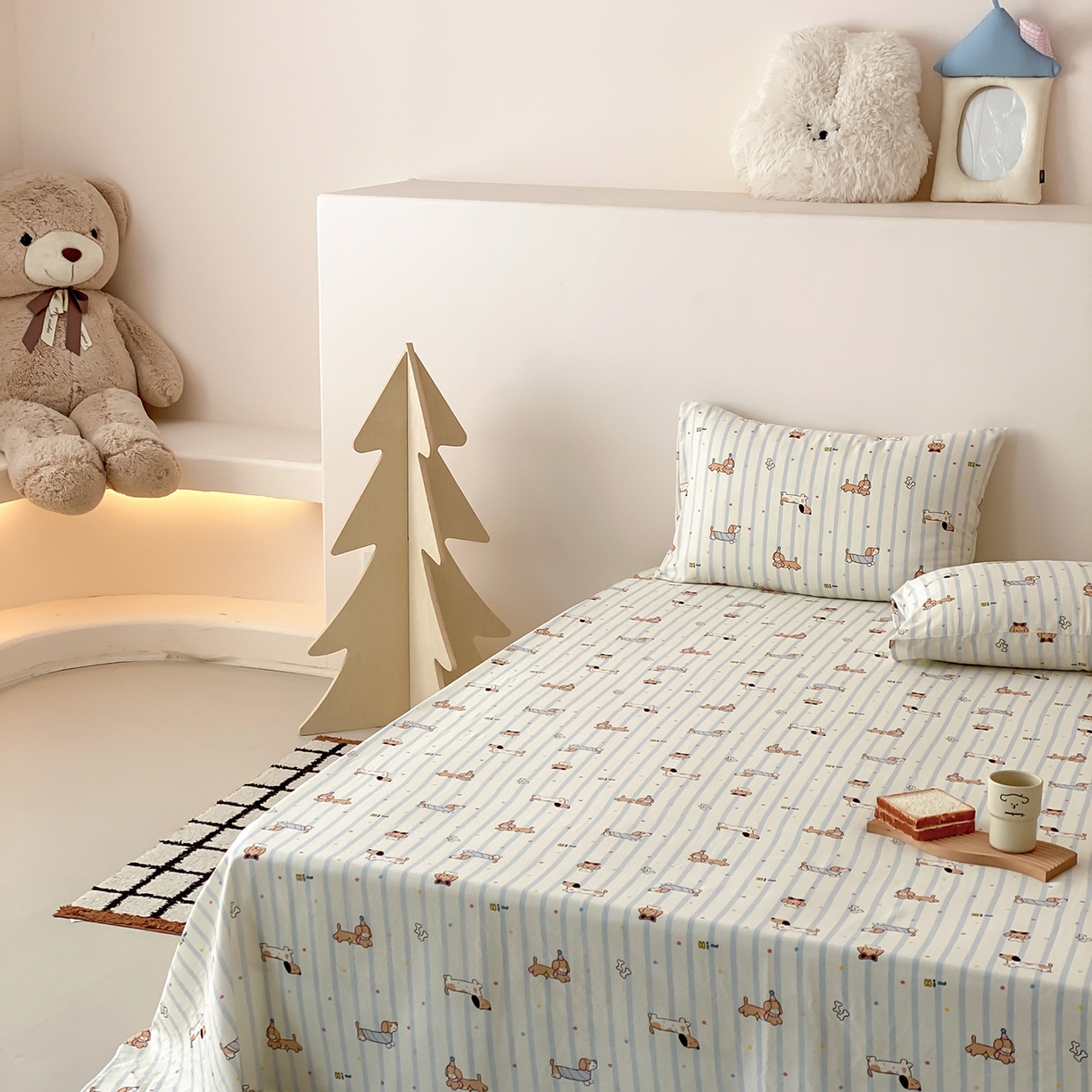 91家纺网 家纺一手货源 找家纺 8小时家纺 2025新款40s天然肌理双层纱单品床单 腊肠狗