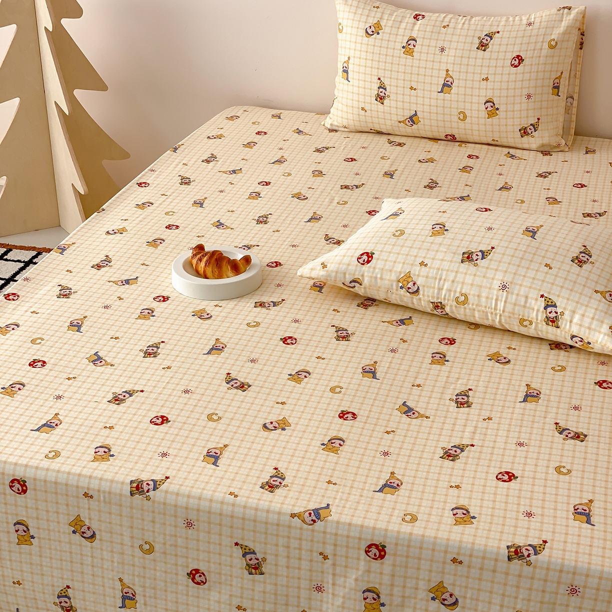 91家纺网 家纺一手货源 找家纺 8小时家纺 2025新款40s天然肌理双层纱单品床单 星星人