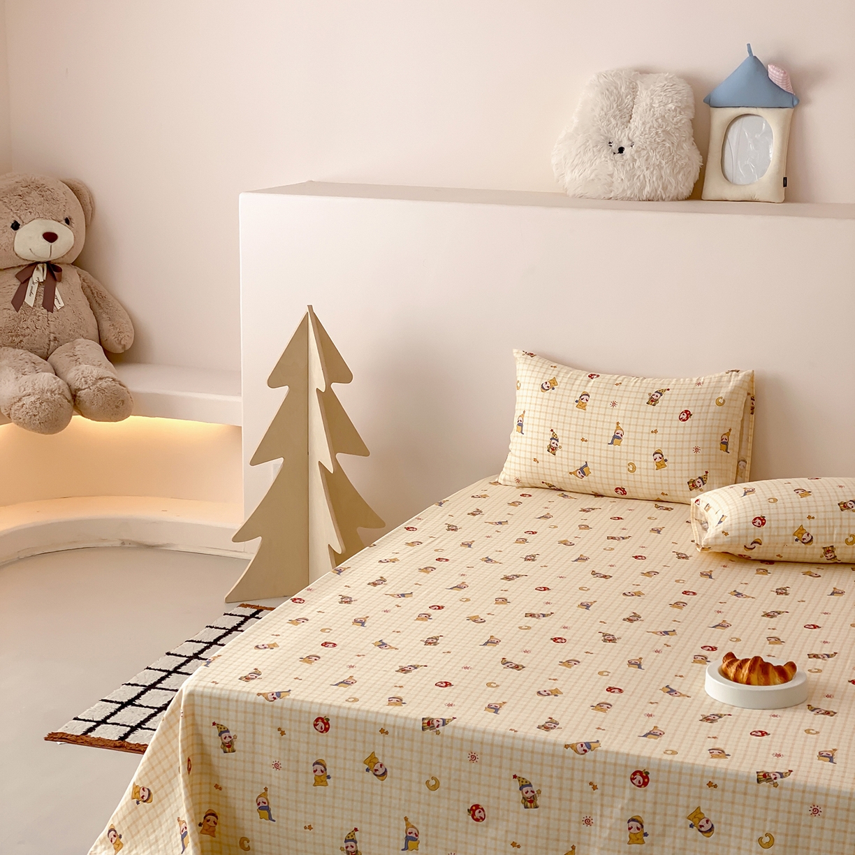 91家纺网 家纺一手货源 找家纺 8小时家纺 2025新款40s天然肌理双层纱单品床单 星星人