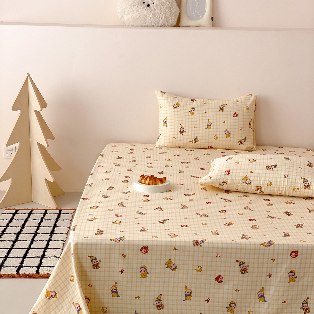 91家纺网 家纺一手货源 找家纺 8小时家纺 2025新款40s天然肌理双层纱单品床单 星星人