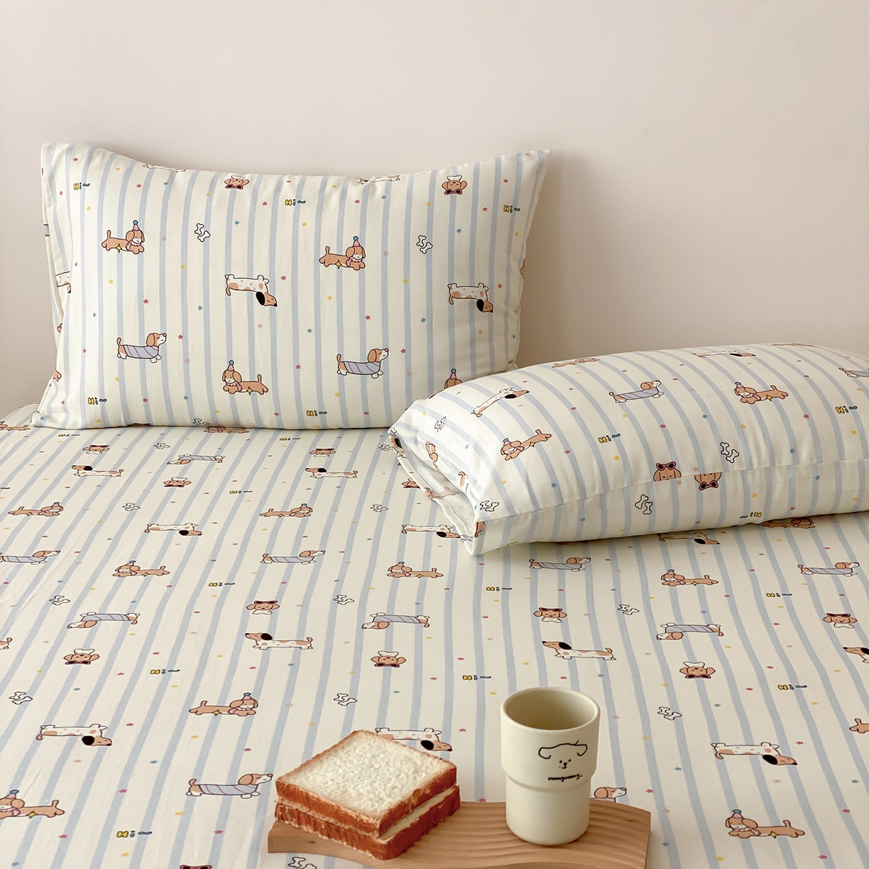 91家纺网 家纺一手货源 找家纺 8小时家纺 2025新款40s天然肌理双层纱单品床单 腊肠狗