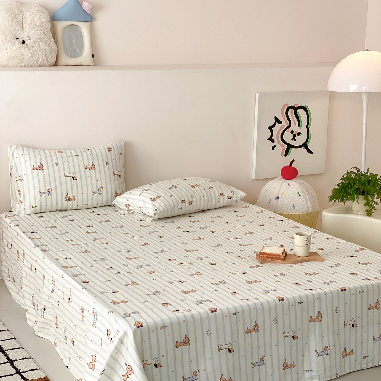 91家纺网 家纺一手货源 找家纺 8小时家纺 2025新款40s天然肌理双层纱单品床单 腊肠狗