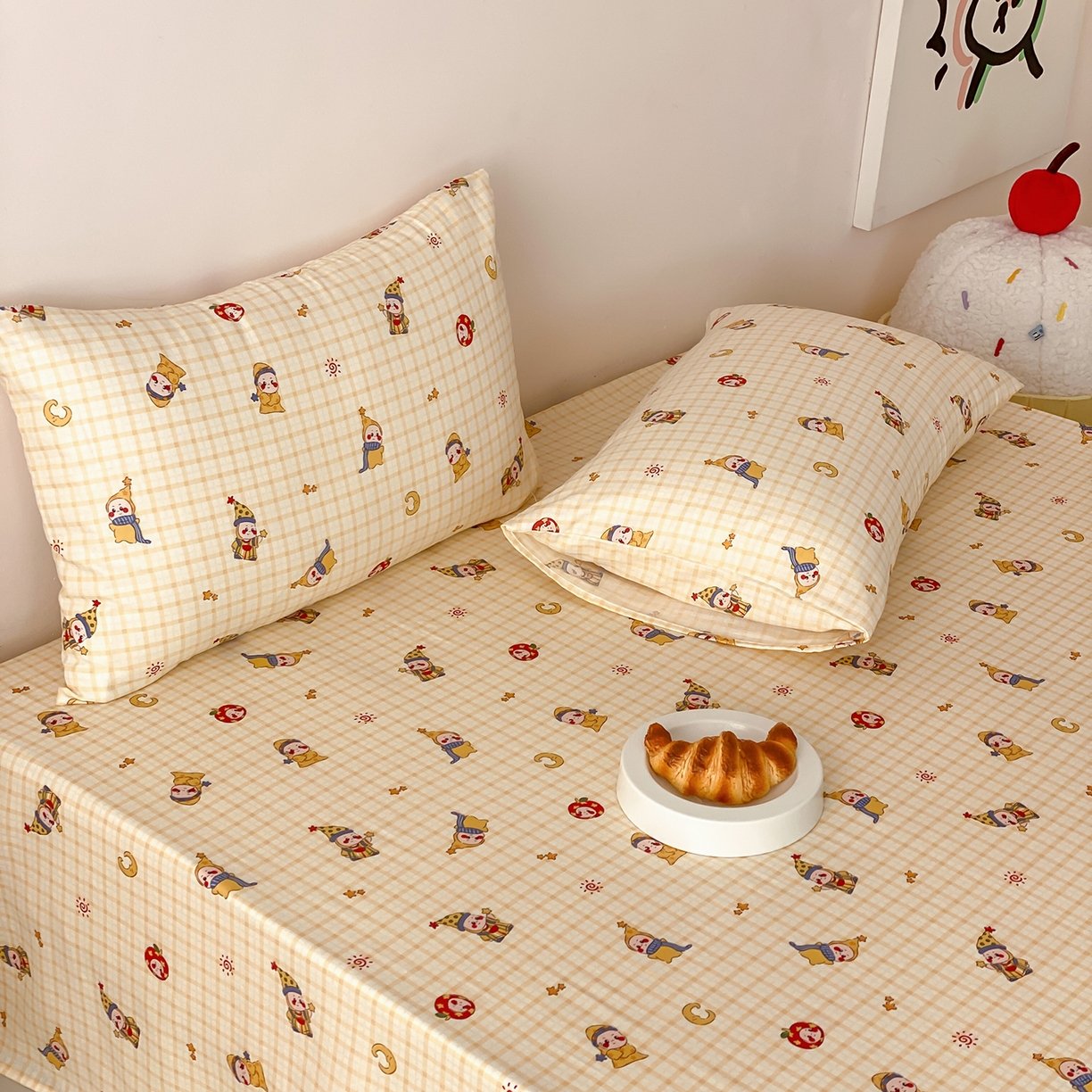 91家纺网 家纺一手货源 找家纺 8小时家纺 2025新款40s天然肌理双层纱单品床单 星星人