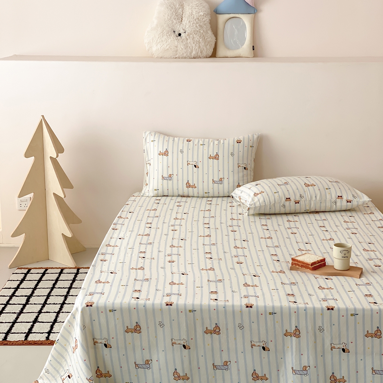 91家纺网 家纺一手货源 找家纺 8小时家纺 2025新款40s天然肌理双层纱单品床单 腊肠狗