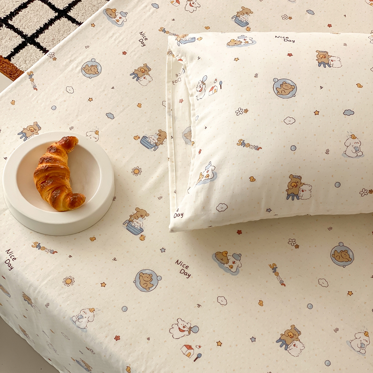 91家纺网 家纺一手货源 找家纺 8小时家纺 2025新款40s天然肌理双层纱单品床单 泡泡布丁