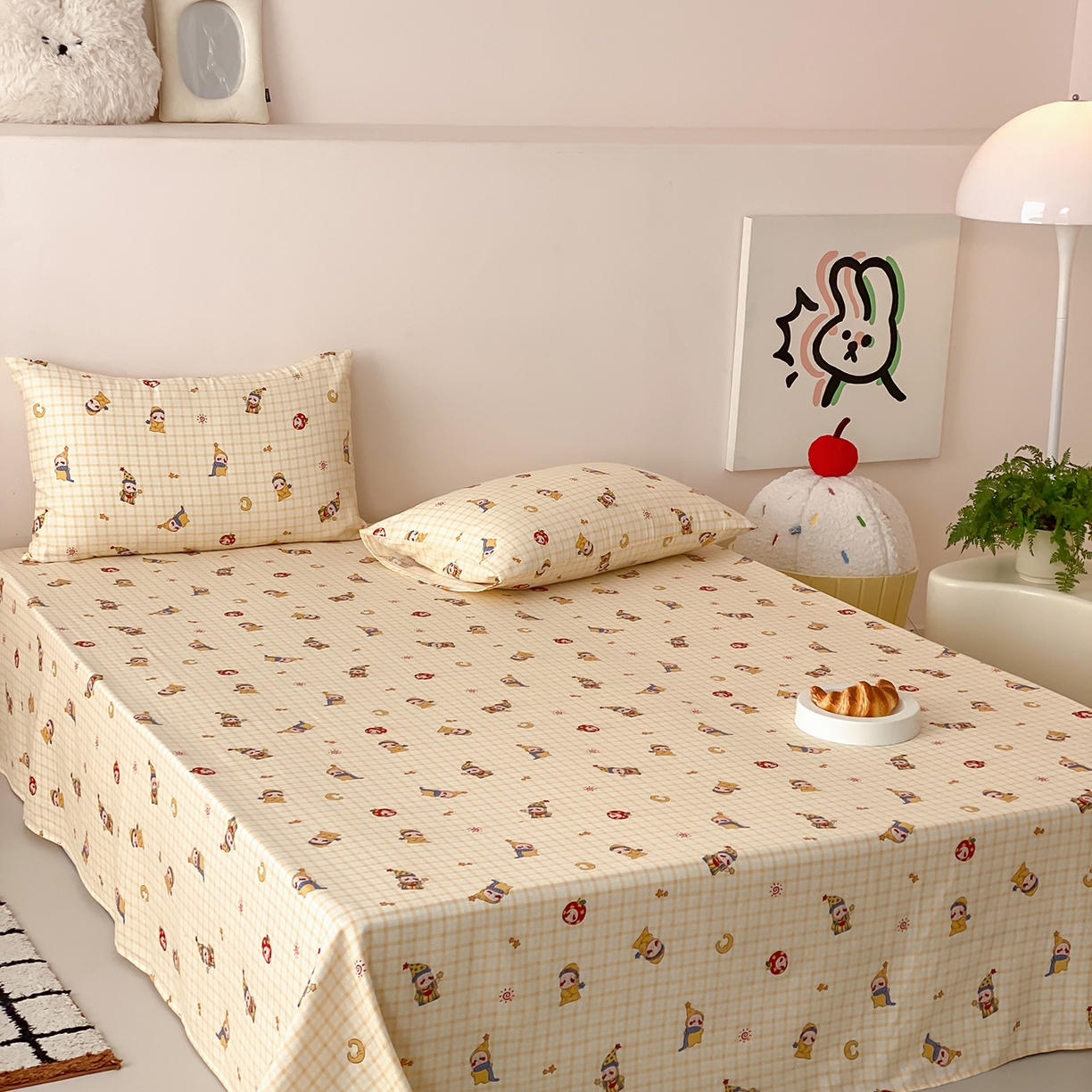 91家纺网 家纺一手货源 找家纺 8小时家纺 2025新款40s天然肌理双层纱单品床单 星星人