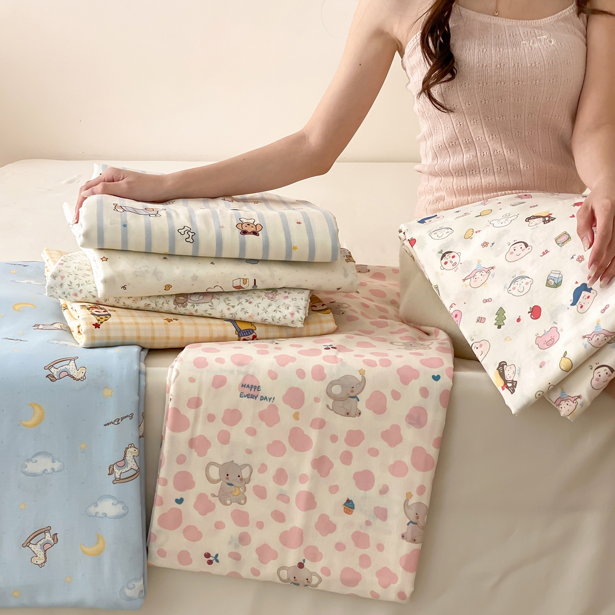 91家纺网 家纺一手货源 找家纺 8小时家纺 2025新款40s天然肌理双层纱单品床单 组合图仅供参考