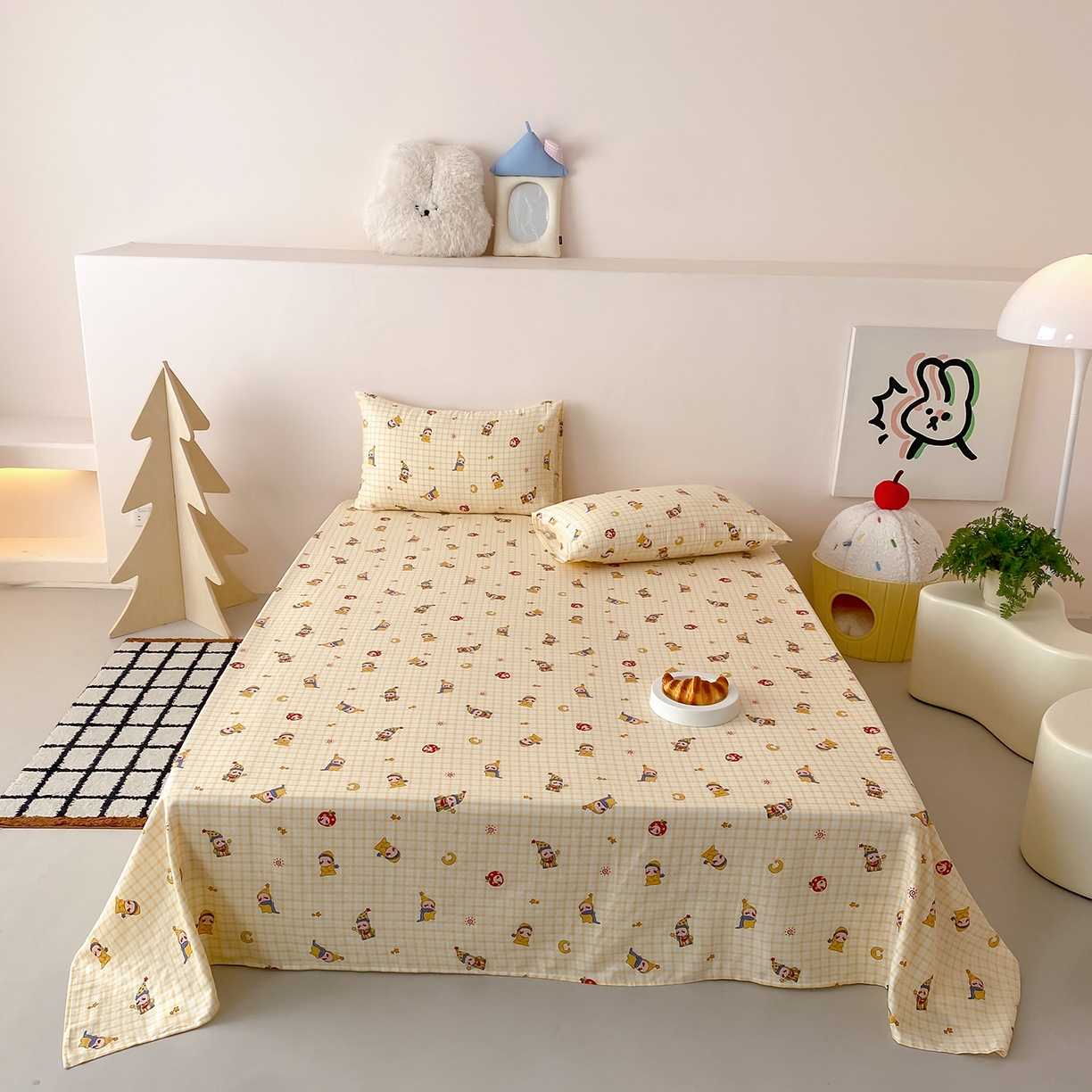 8小时家纺 2025新款40s天然肌理双层纱单品床单 星星人