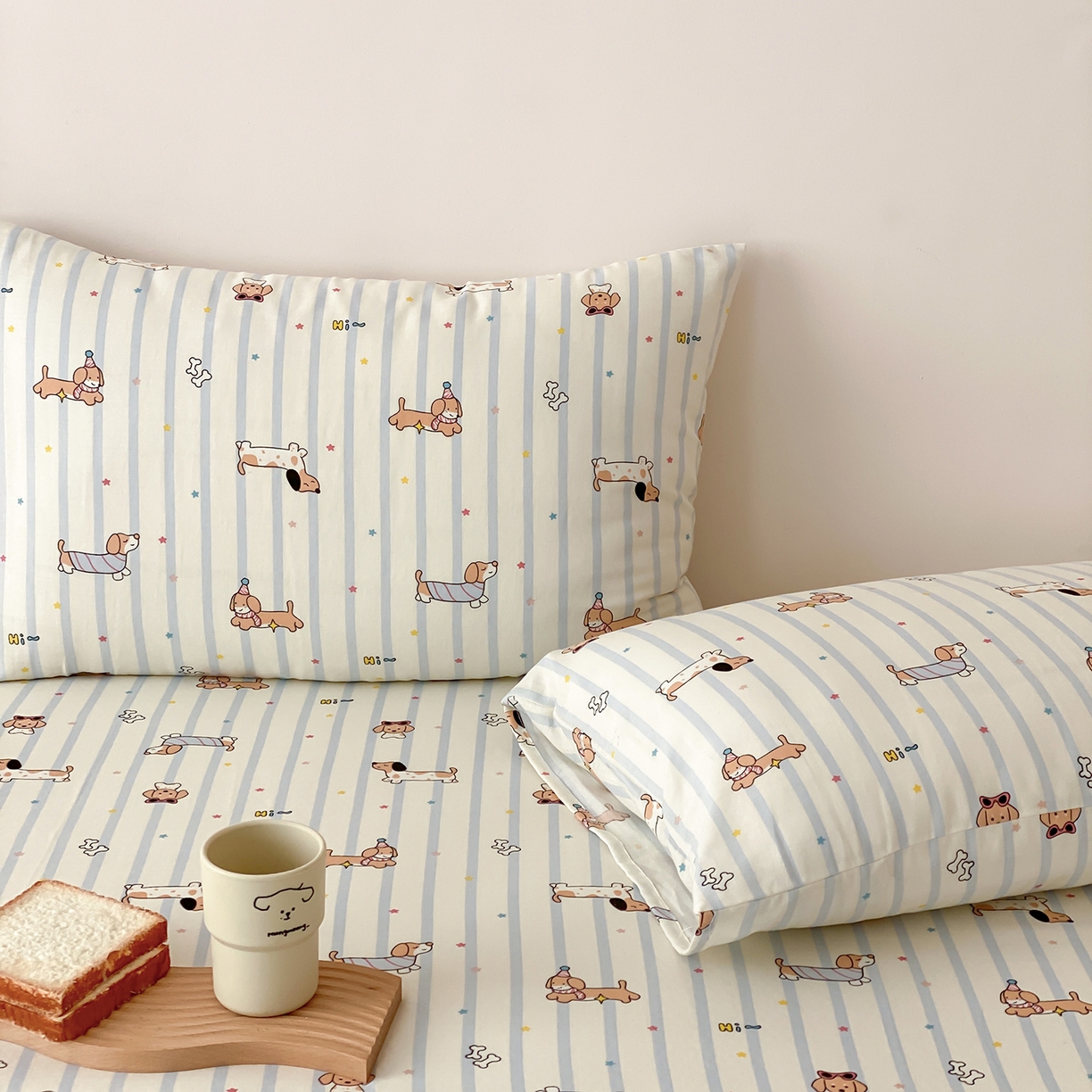 91家纺网 家纺一手货源 找家纺 8小时家纺 2025新款40s天然肌理双层纱单品床单 腊肠狗