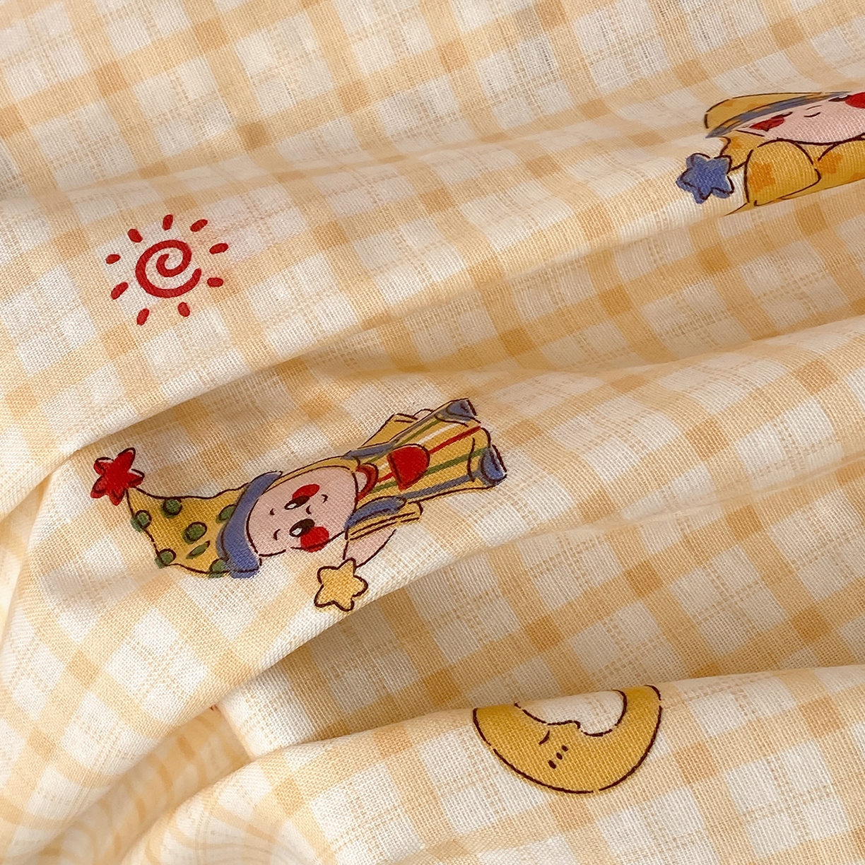 91家纺网 家纺一手货源 找家纺 8小时家纺 2025新款40s天然肌理双层纱单品床单 星星人