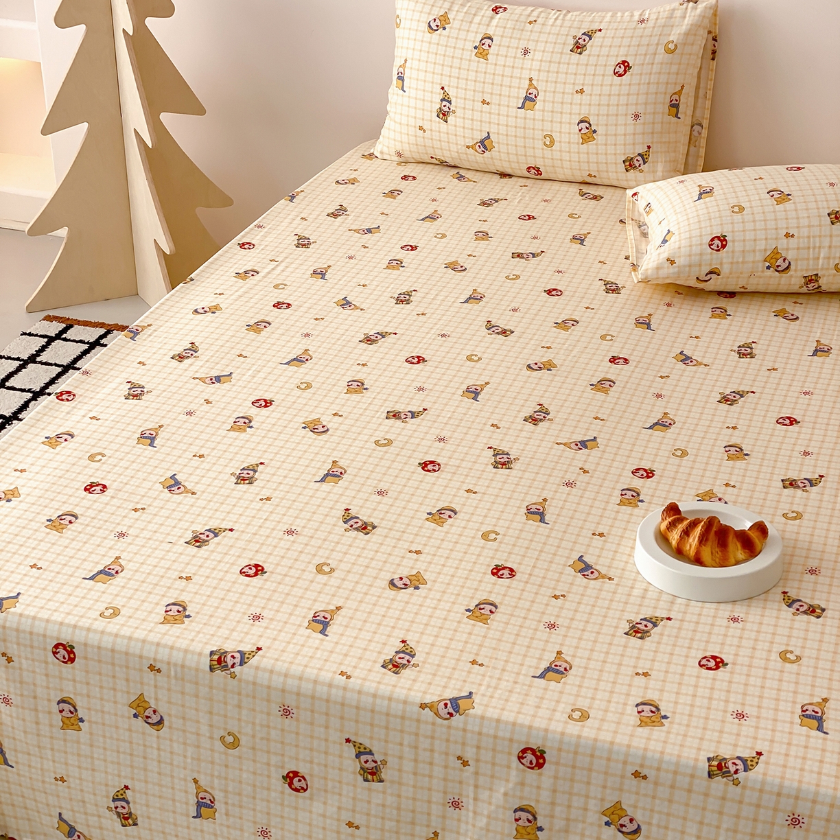 91家纺网 家纺一手货源 找家纺 8小时家纺 2025新款40s天然肌理双层纱单品床单 星星人