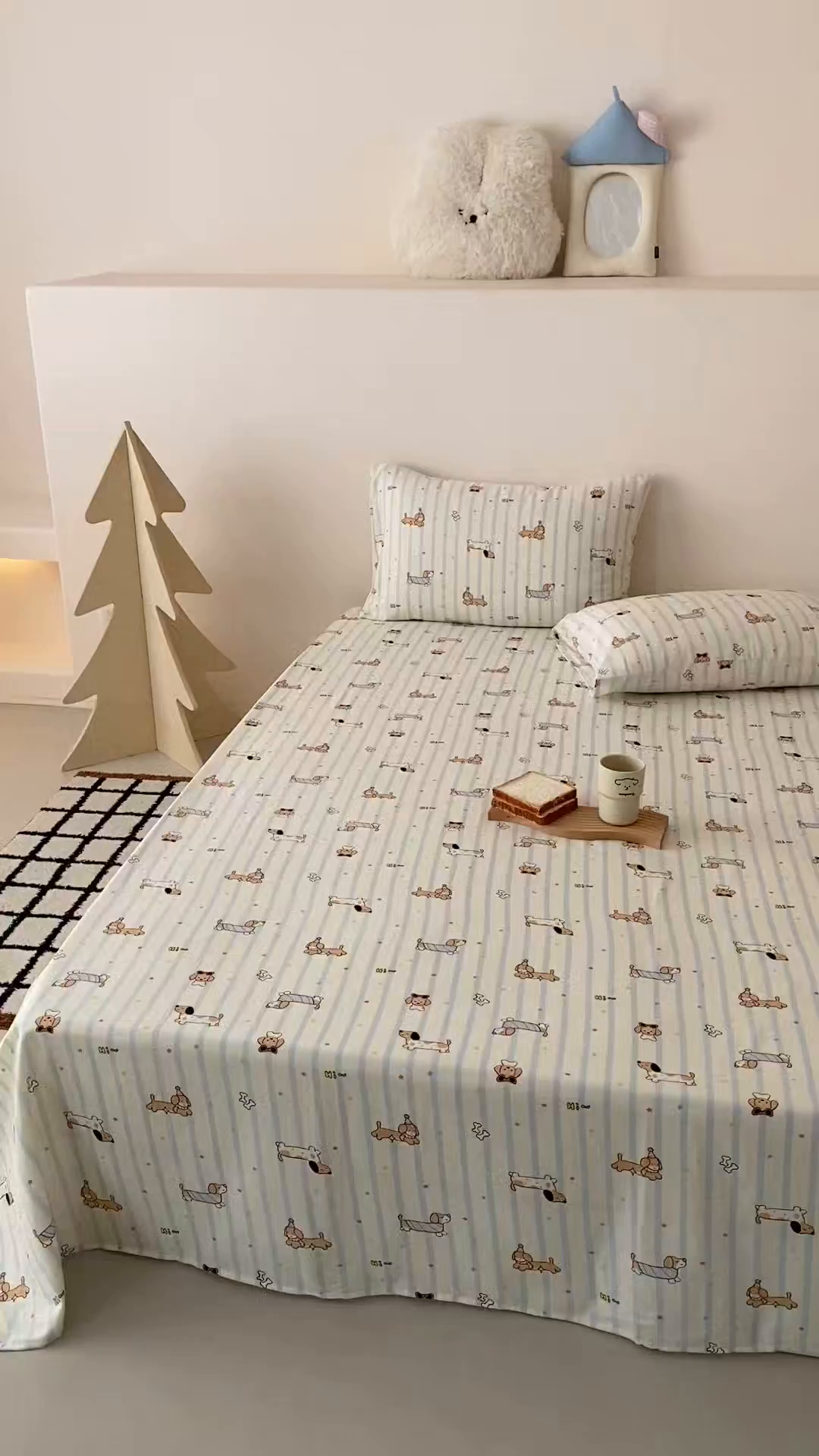 91家纺网 家纺一手货源 找家纺 8小时家纺 2025新款40s天然肌理双层纱单品床单 腊肠狗