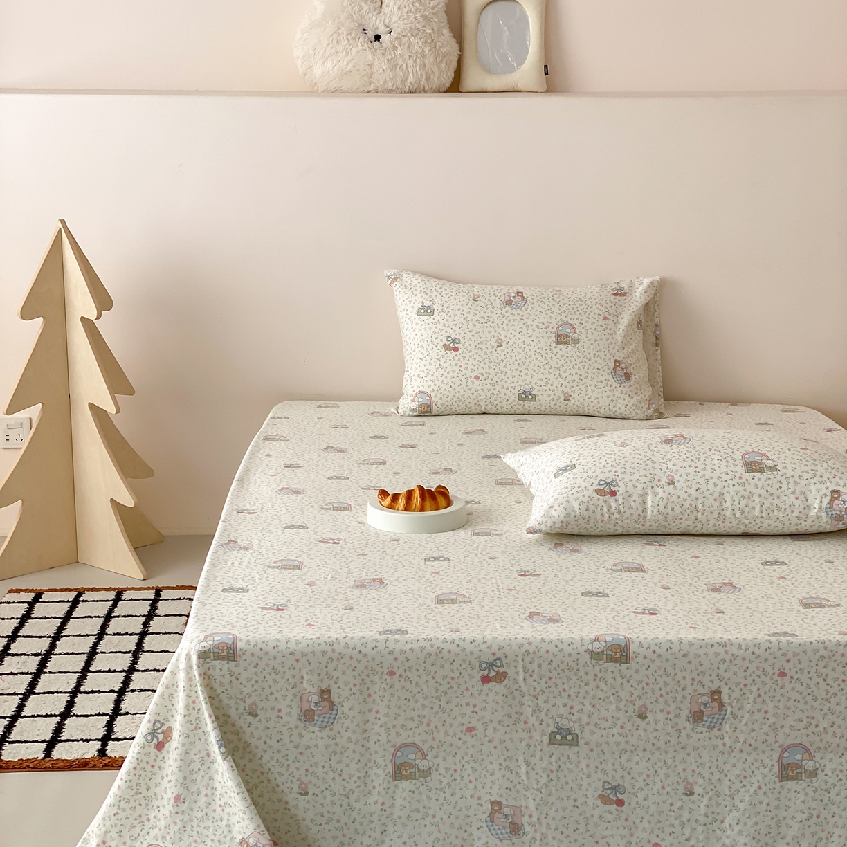 91家纺网 家纺一手货源 找家纺 8小时家纺 2025新款40s天然肌理双层纱单品床单 快乐小狗床单