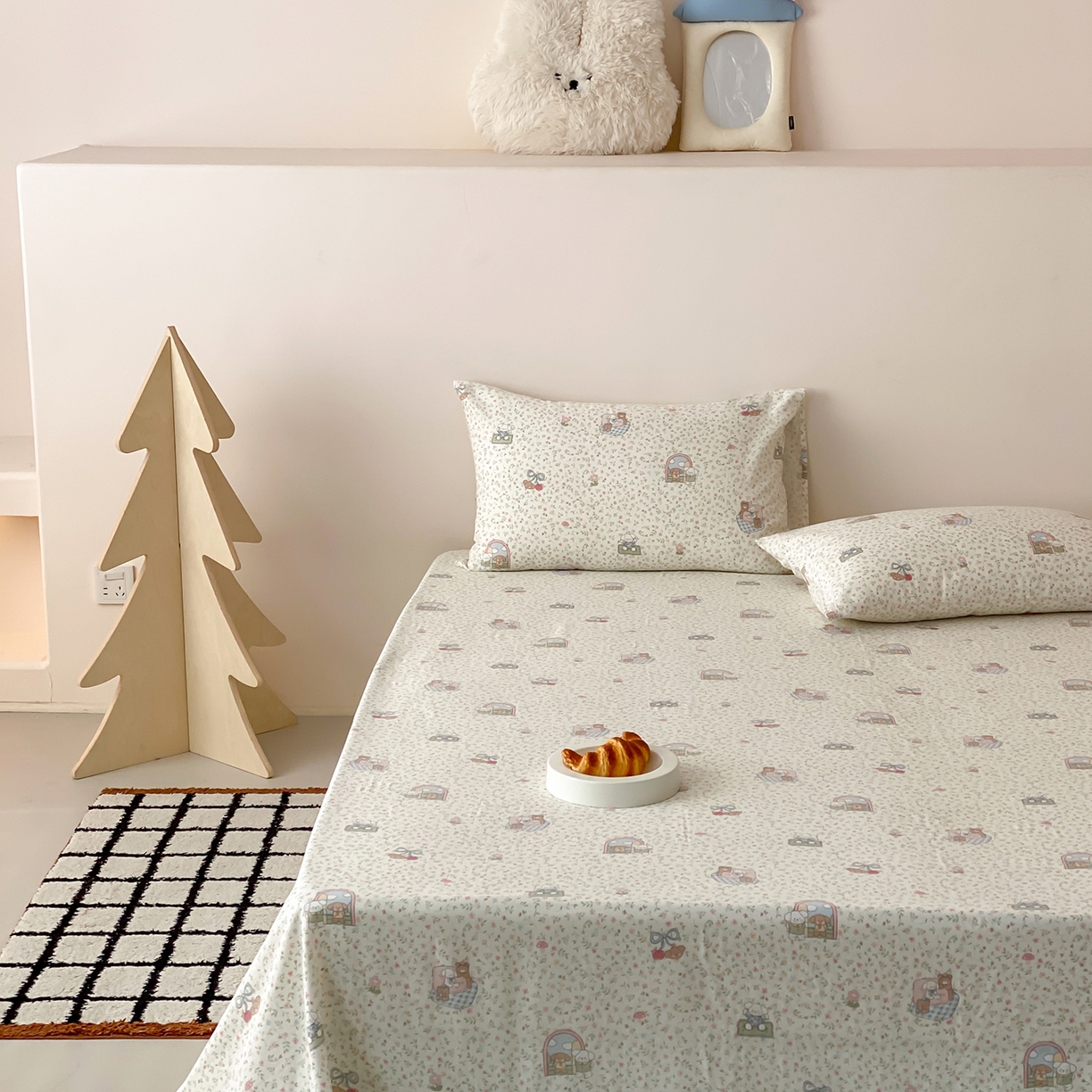 91家纺网 家纺一手货源 找家纺 8小时家纺 2025新款40s天然肌理双层纱单品床单 快乐小狗床单