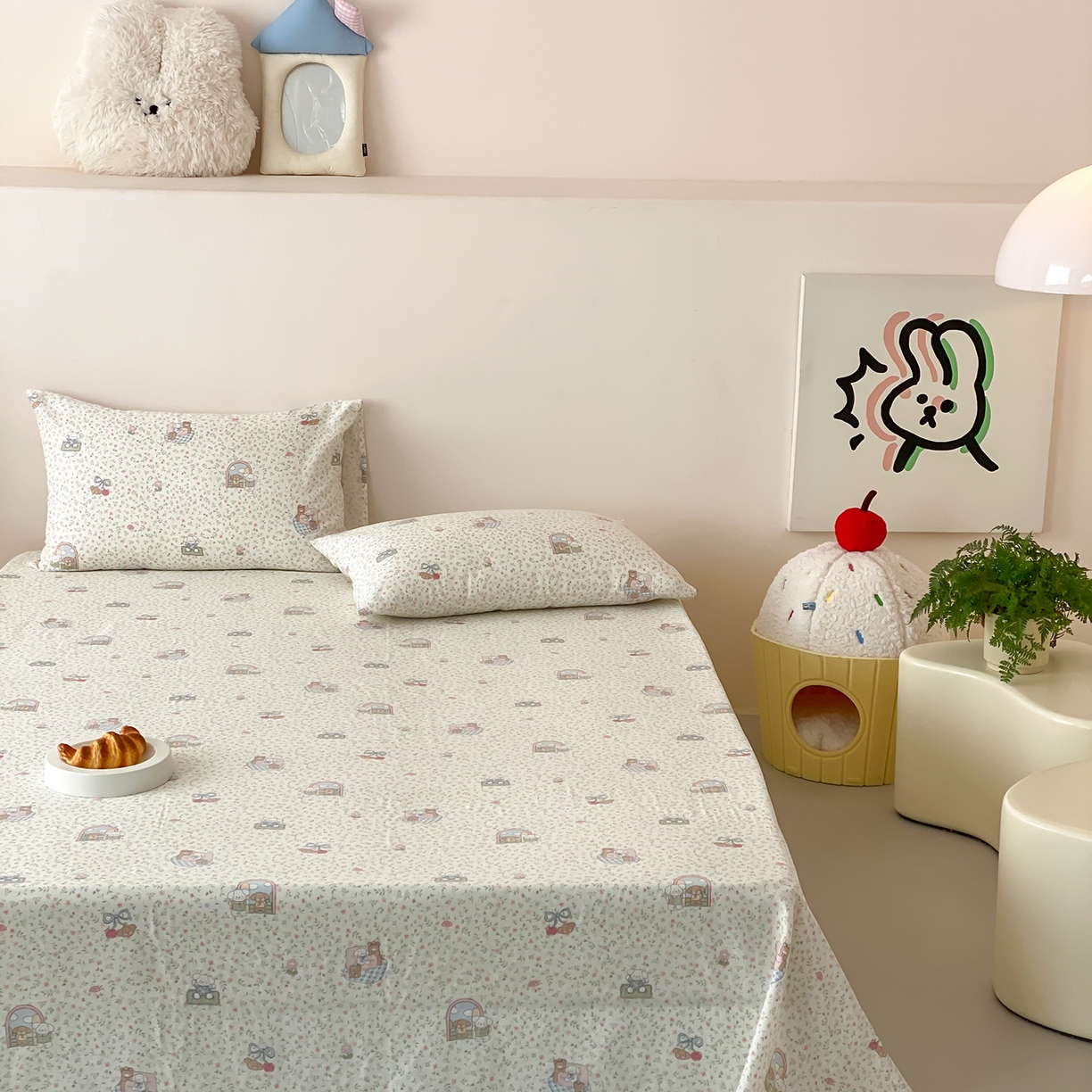 91家纺网 家纺一手货源 找家纺 8小时家纺 2025新款40s天然肌理双层纱单品床单 快乐小狗床单