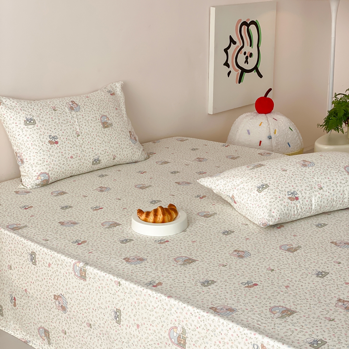 91家纺网 家纺一手货源 找家纺 8小时家纺 2025新款40s天然肌理双层纱单品床单 快乐小狗床单