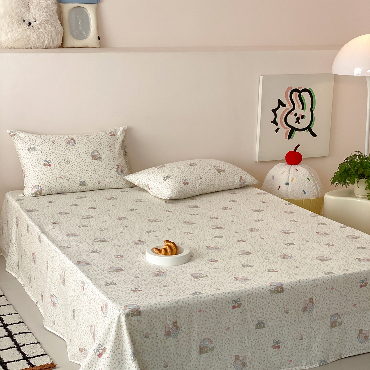 91家纺网 家纺一手货源 找家纺 8小时家纺 2025新款40s天然肌理双层纱单品床单 快乐小狗床单