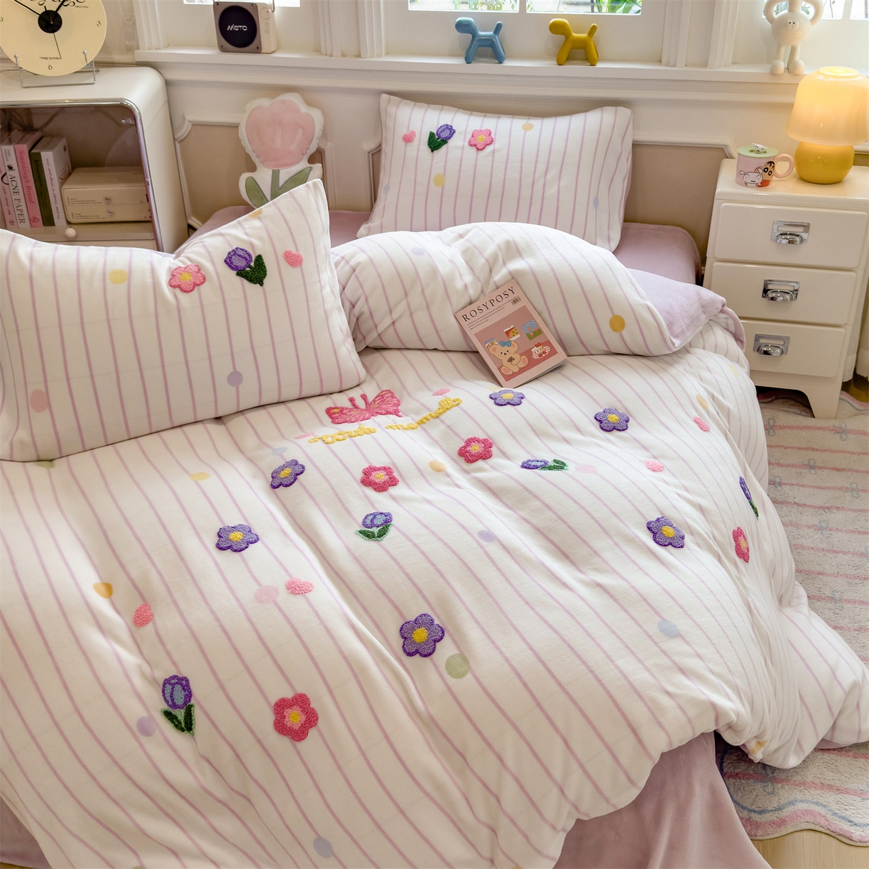 91家纺网 家纺一手货源 找家纺 兄弟坊 2025新款A类牛奶绒印花毛巾绣四件套 毛巾绣-小花园