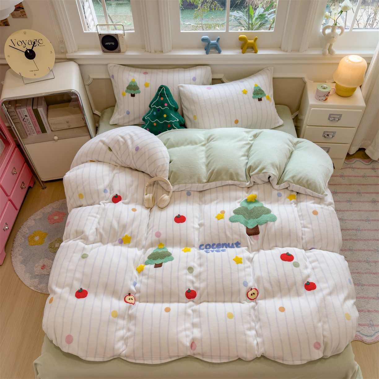 91家纺网 家纺一手货源 找家纺 兄弟坊 2025新款A类牛奶绒印花毛巾绣四件套 毛巾绣-绿森林