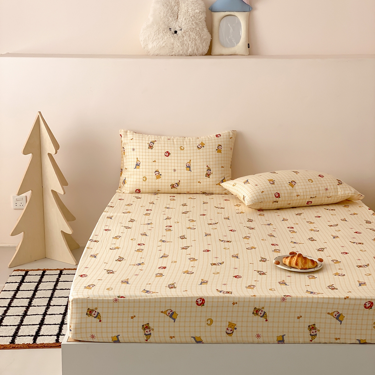 91家纺网 家纺一手货源 找家纺 8小时家纺 2025新款40s天然肌理双层纱单品床笠 星星人