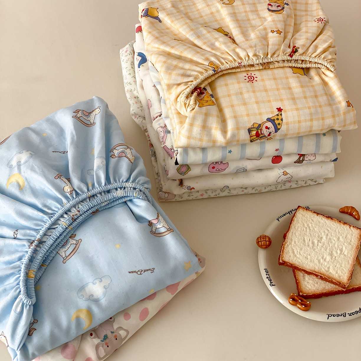 91家纺网 家纺一手货源 找家纺 8小时家纺 2025新款40s天然肌理双层纱单品床笠 组合图仅供参考