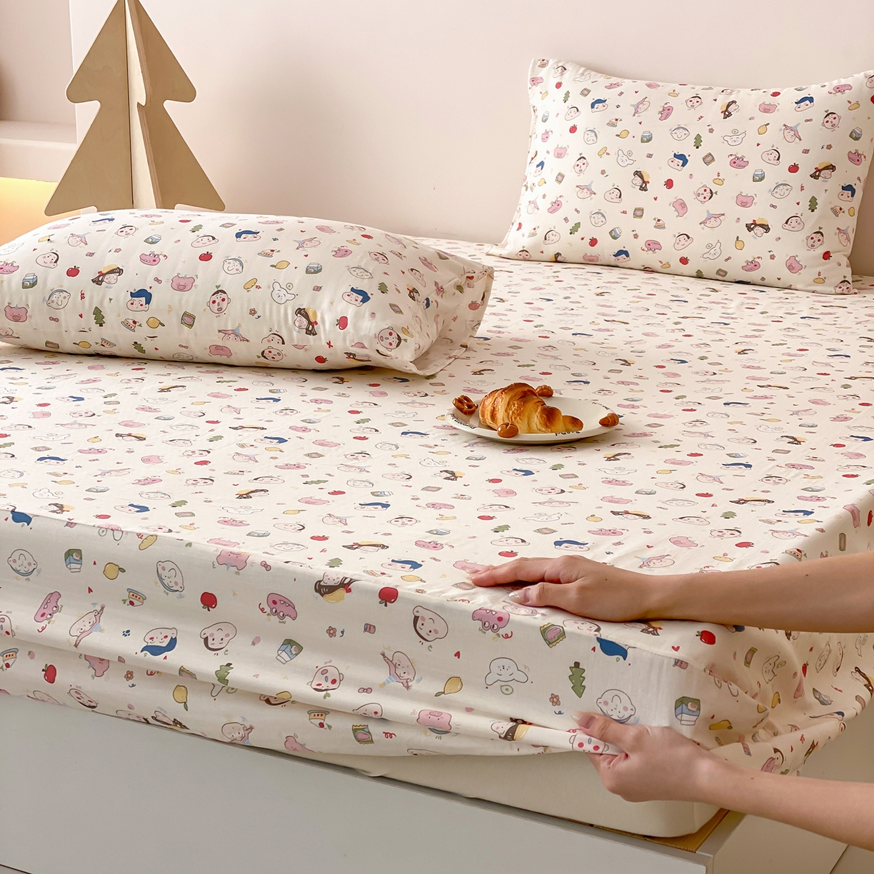 91家纺网 家纺一手货源 找家纺 8小时家纺 2025新款40s天然肌理双层纱单品床笠 小新