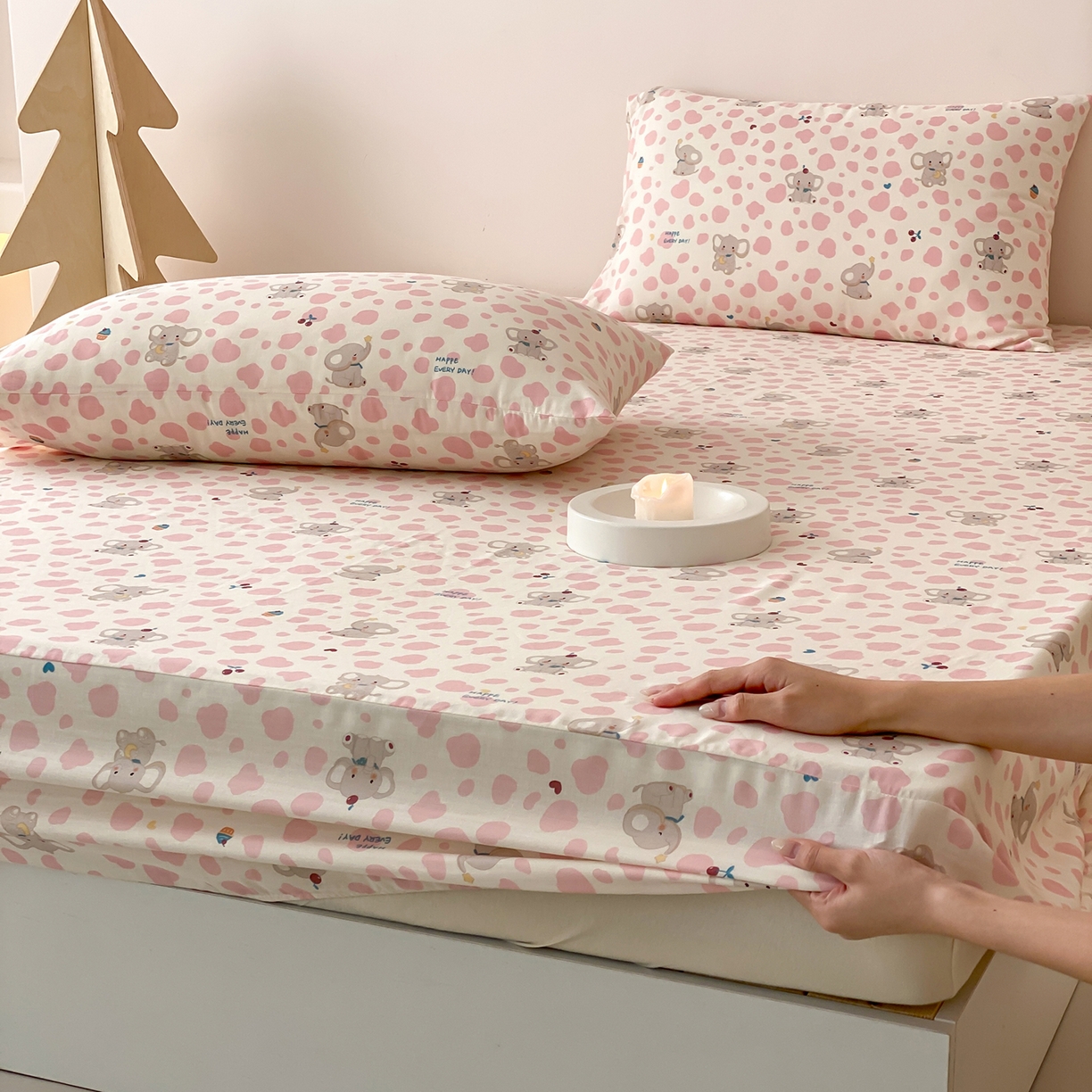 91家纺网 家纺一手货源 找家纺 8小时家纺 2025新款40s天然肌理双层纱单品床笠 斑点象