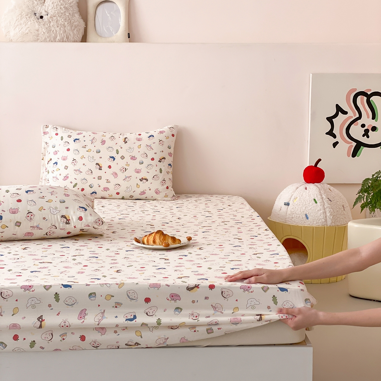 91家纺网 家纺一手货源 找家纺 8小时家纺 2025新款40s天然肌理双层纱单品床笠 小新