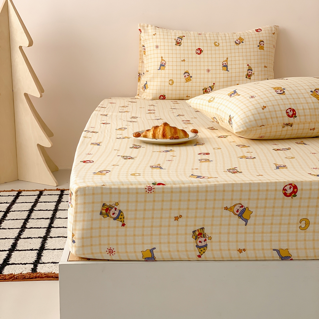 91家纺网 家纺一手货源 找家纺 8小时家纺 2025新款40s天然肌理双层纱单品床笠 星星人