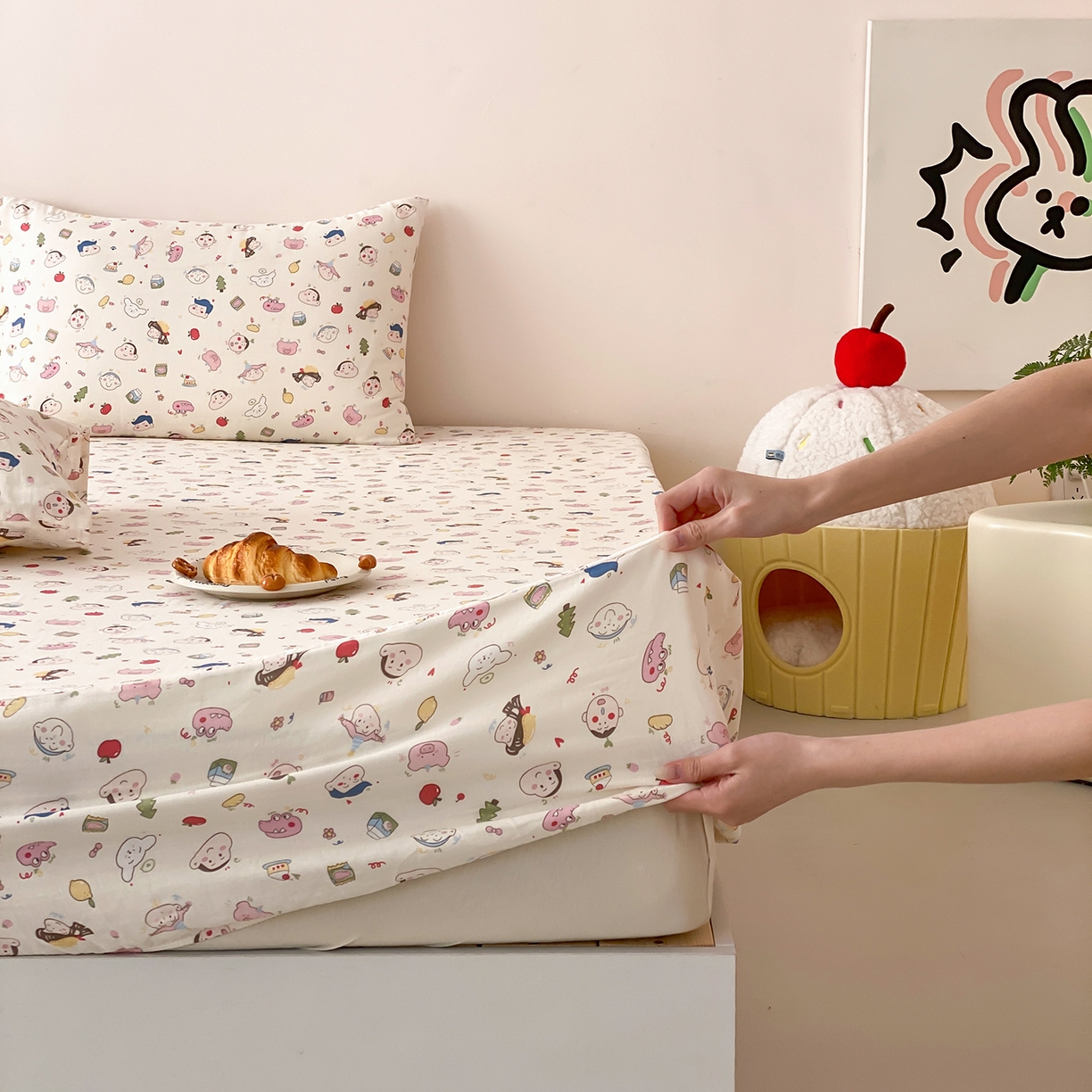 91家纺网 家纺一手货源 找家纺 8小时家纺 2025新款40s天然肌理双层纱单品床笠 小新