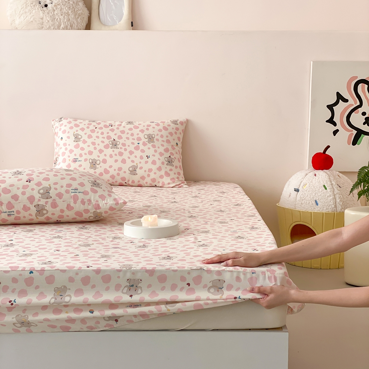 91家纺网 家纺一手货源 找家纺 8小时家纺 2025新款40s天然肌理双层纱单品床笠 斑点象