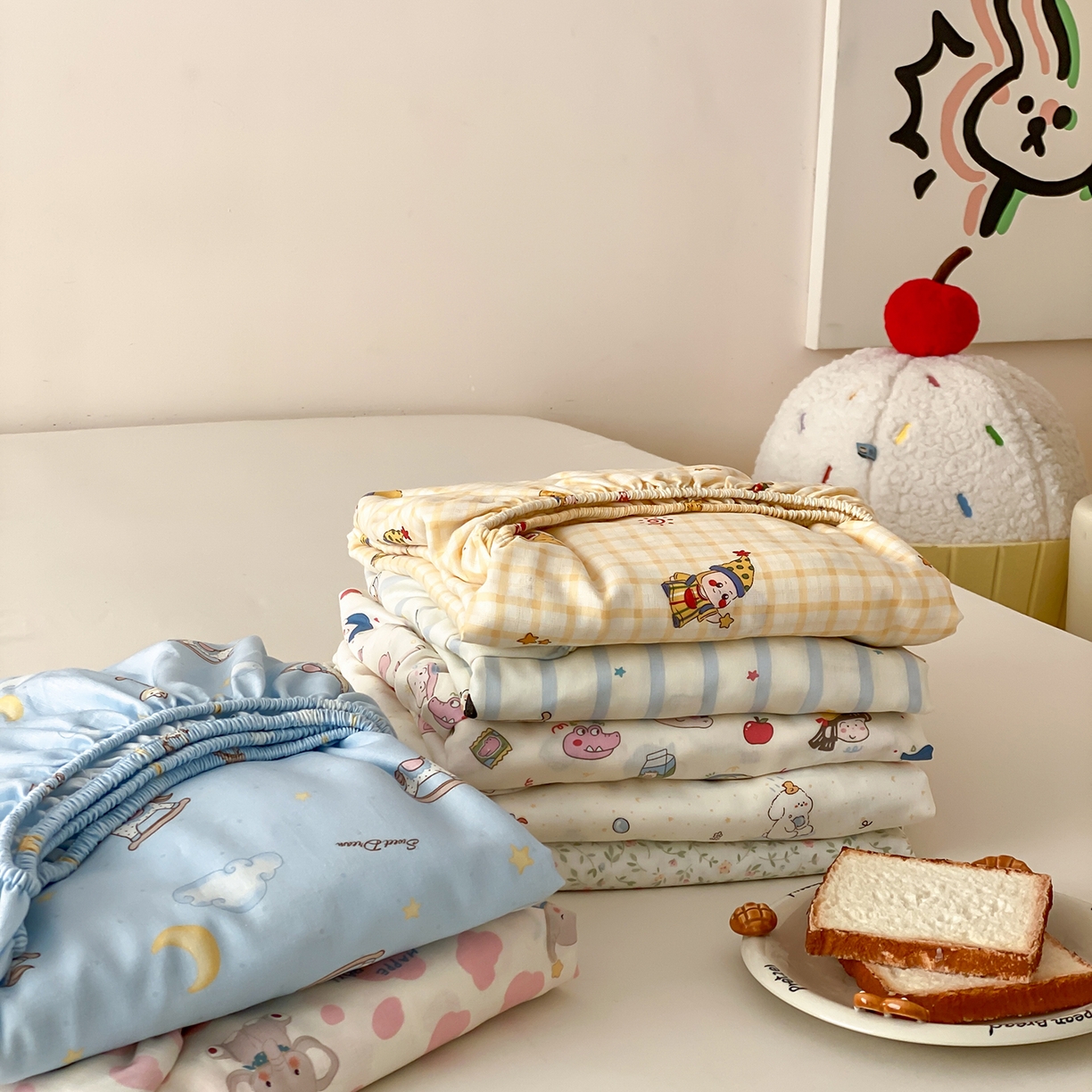 91家纺网 家纺一手货源 找家纺 8小时家纺 2025新款40s天然肌理双层纱单品床笠 组合图仅供参考