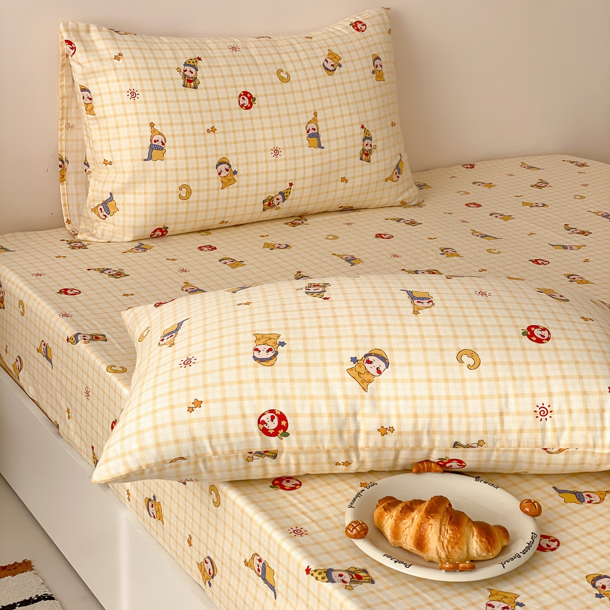 91家纺网 家纺一手货源 找家纺 8小时家纺 2025新款40s天然肌理双层纱单品床笠 星星人