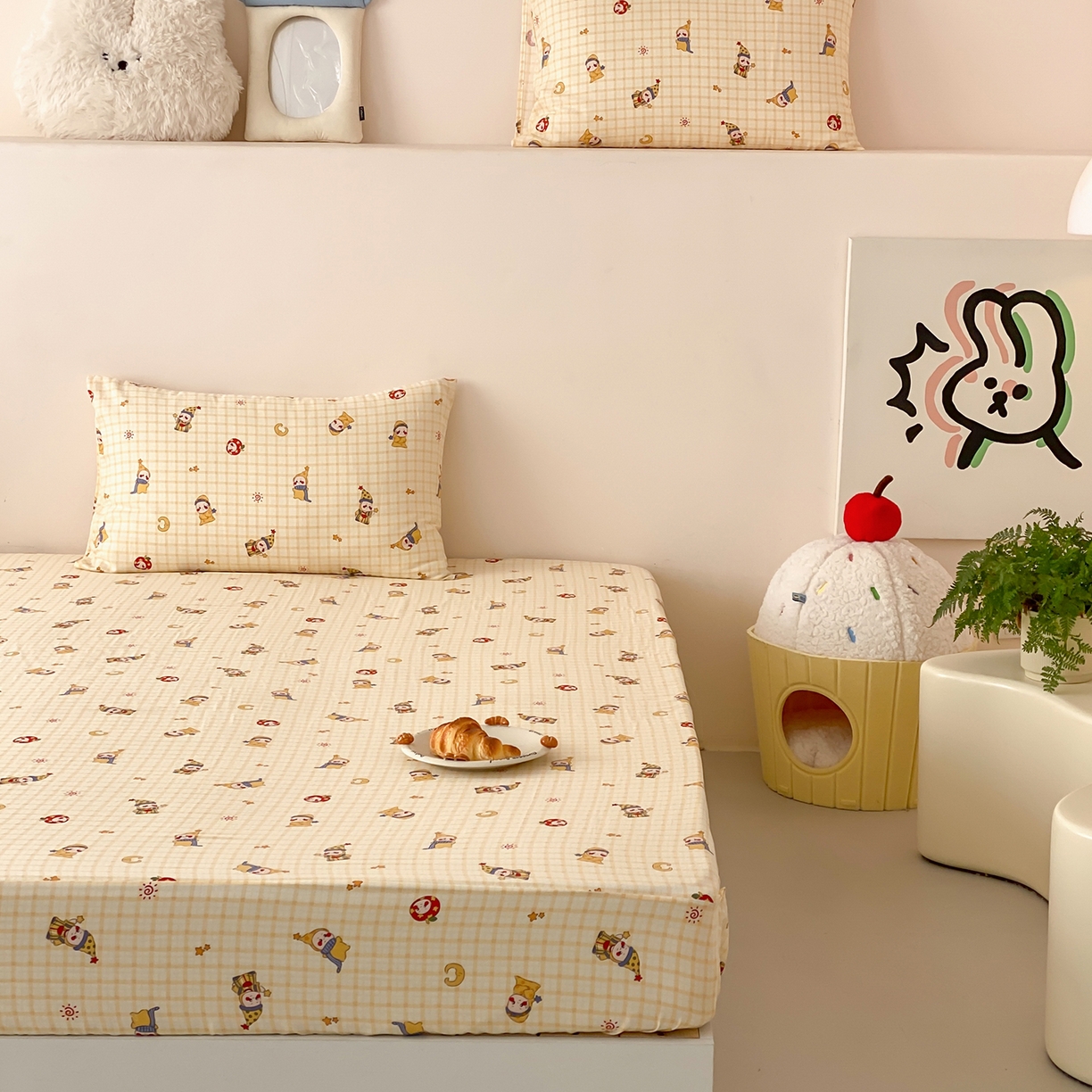 91家纺网 家纺一手货源 找家纺 8小时家纺 2025新款40s天然肌理双层纱单品床笠 星星人