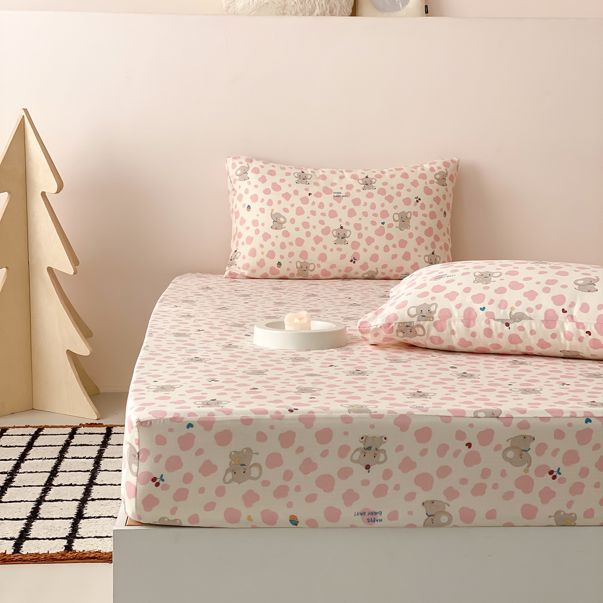 91家纺网 家纺一手货源 找家纺 8小时家纺 2025新款40s天然肌理双层纱单品床笠 斑点象