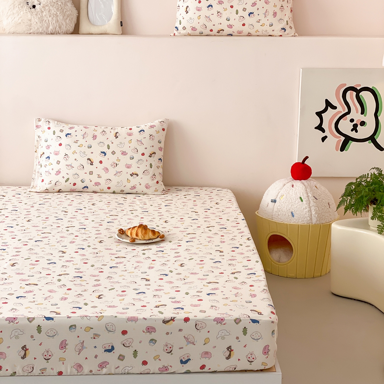 91家纺网 家纺一手货源 找家纺 8小时家纺 2025新款40s天然肌理双层纱单品床笠 小新