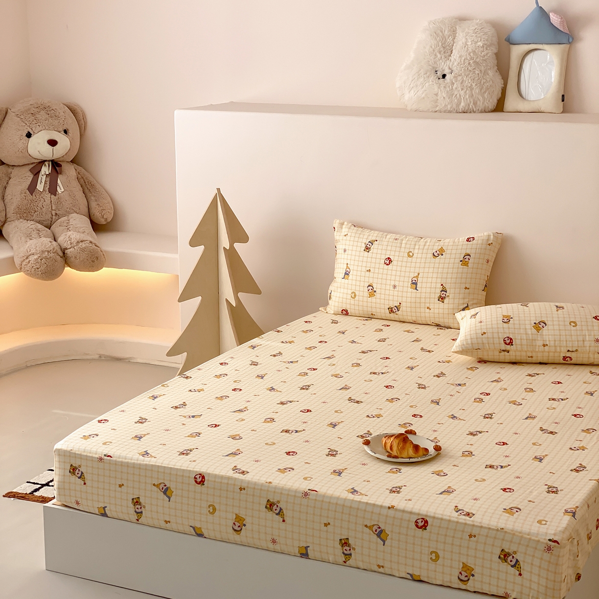 91家纺网 家纺一手货源 找家纺 8小时家纺 2025新款40s天然肌理双层纱单品床笠 星星人