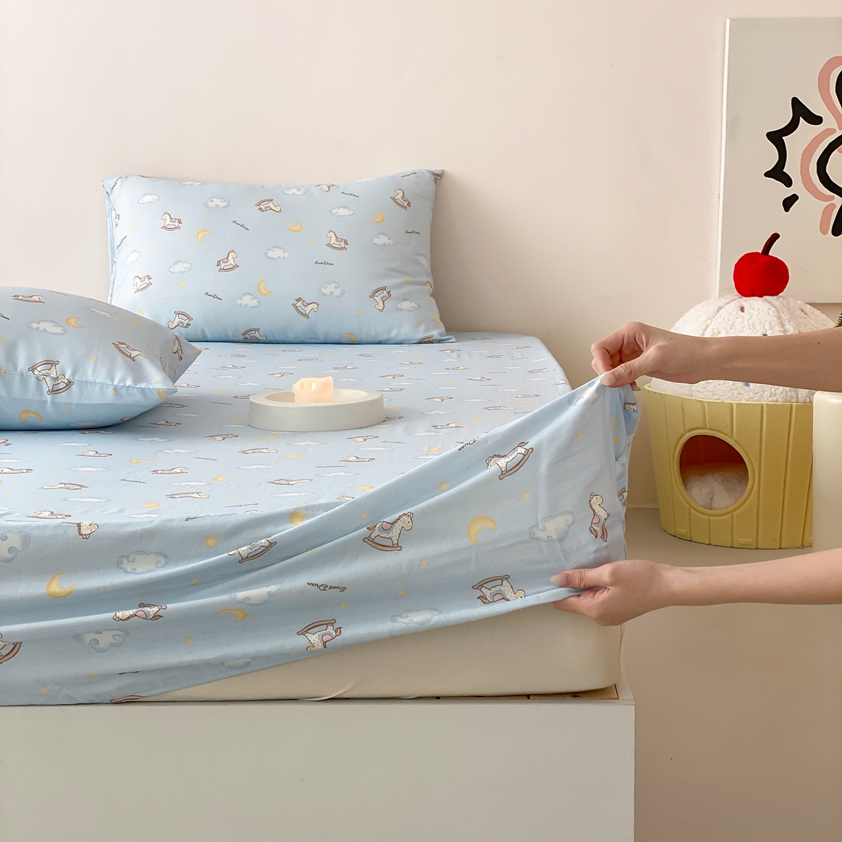 91家纺网 家纺一手货源 找家纺 8小时家纺 2025新款40s天然肌理双层纱单品床笠 摇篮曲