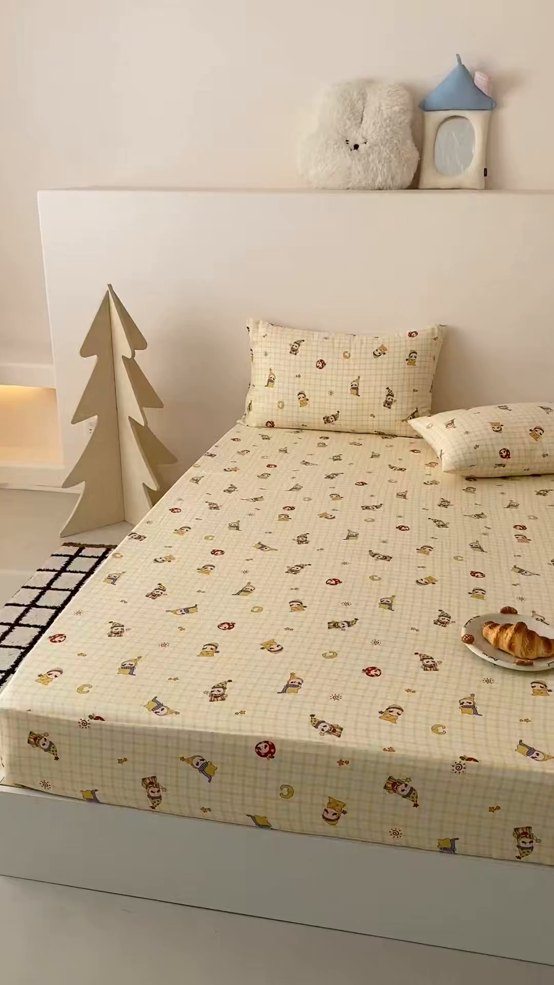 91家纺网 家纺一手货源 找家纺 8小时家纺 2025新款40s天然肌理双层纱单品床笠 星星人