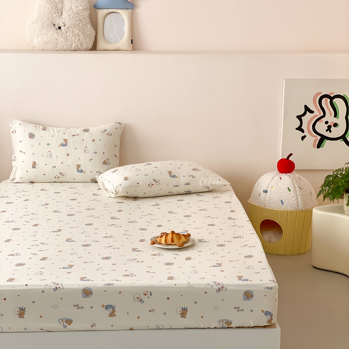 91家纺网 家纺一手货源 找家纺 8小时家纺 2025新款40s天然肌理双层纱单品床笠 泡泡布丁